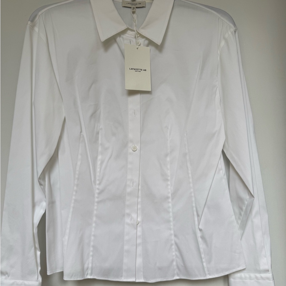 Lafayette 148 New York White Blouse with Pintuck Details